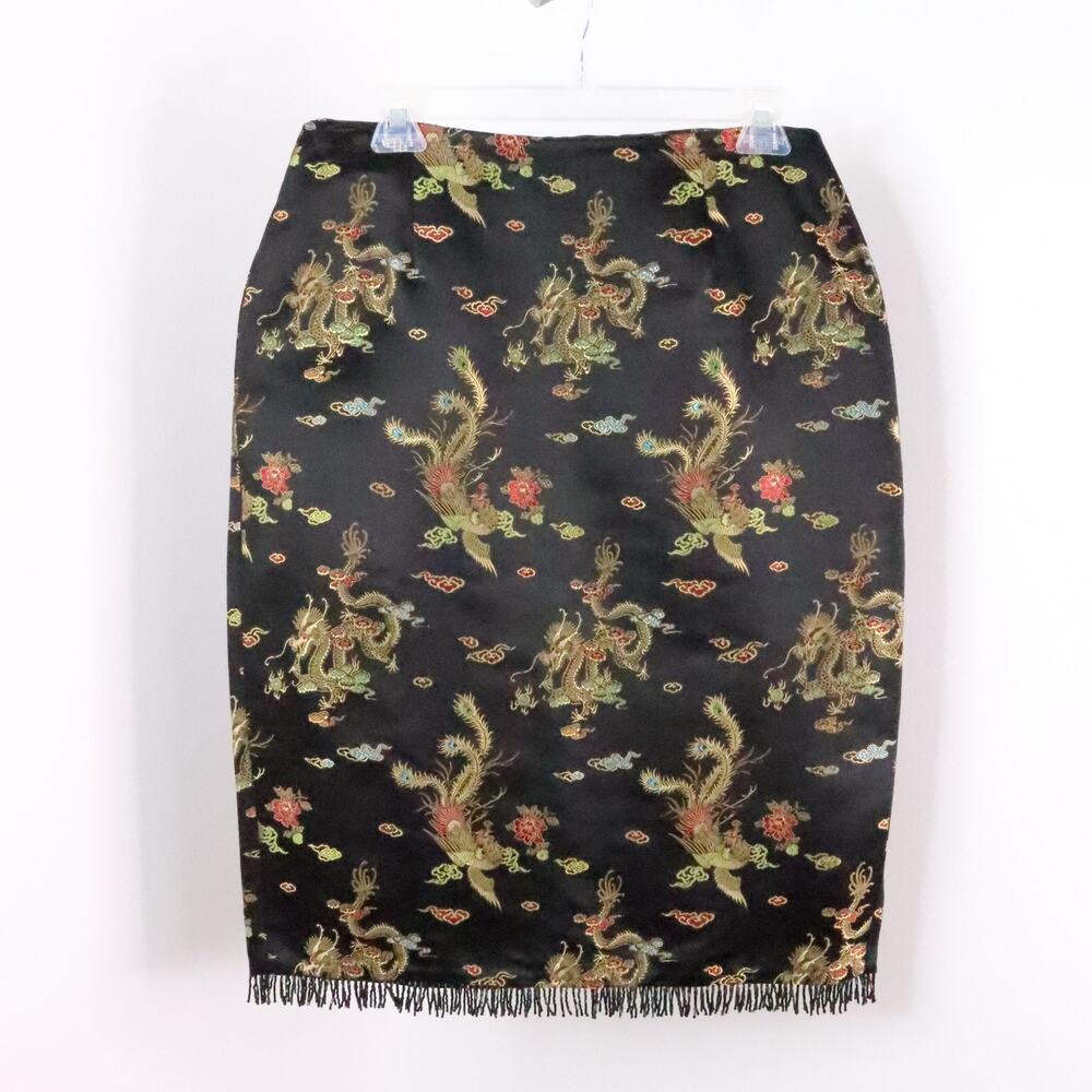 Karen Kane InStyle Women's 10 Y2K Asian Brocade Dragon Print Beaded Pencil Skirt